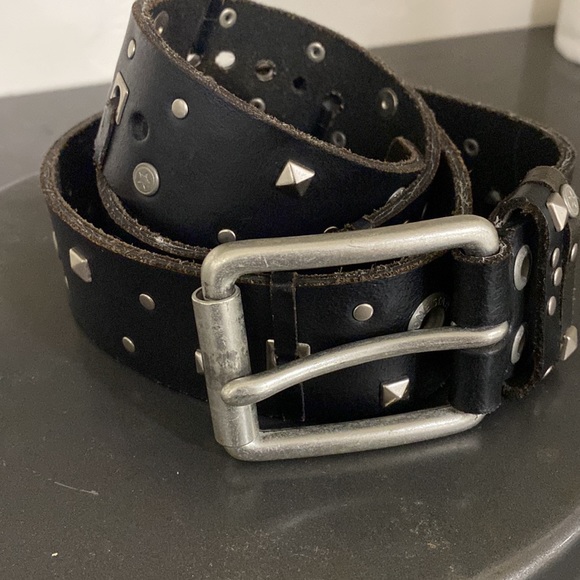 One Star Black Leather Studded Belt - Picture 1 of 9